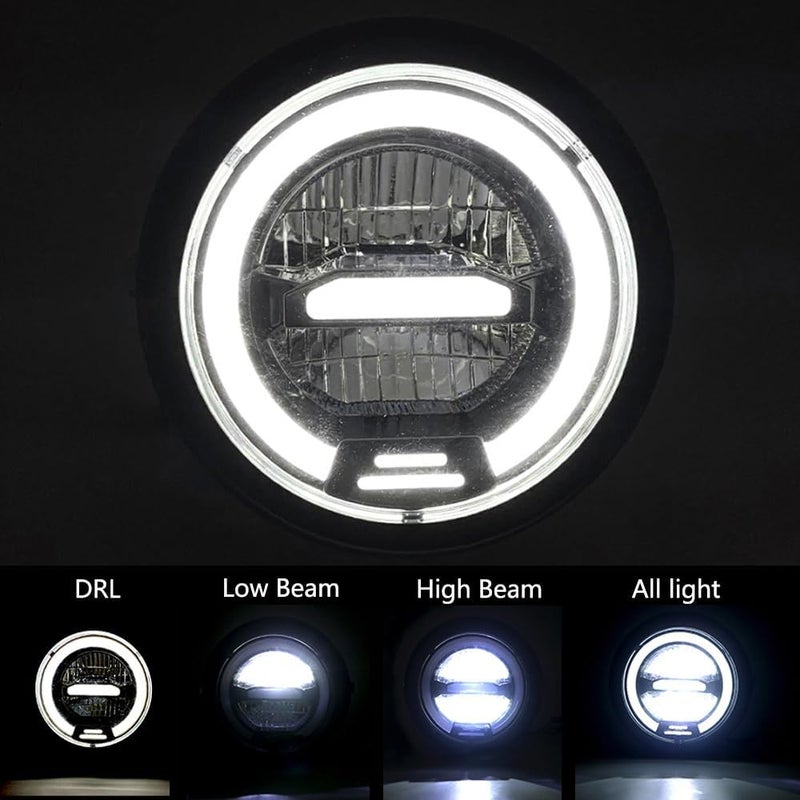 kucehiup 6.5 Inches Round Motorcycle LED Headlight with Brackets Assembly (White Light) - Image 2